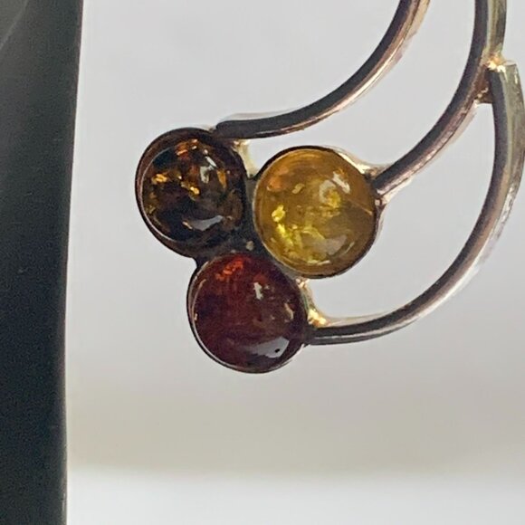 Amber Dangle Earrings With Sterling Silver Hooks & Multicolor Gemstones - Picture 4 of 8